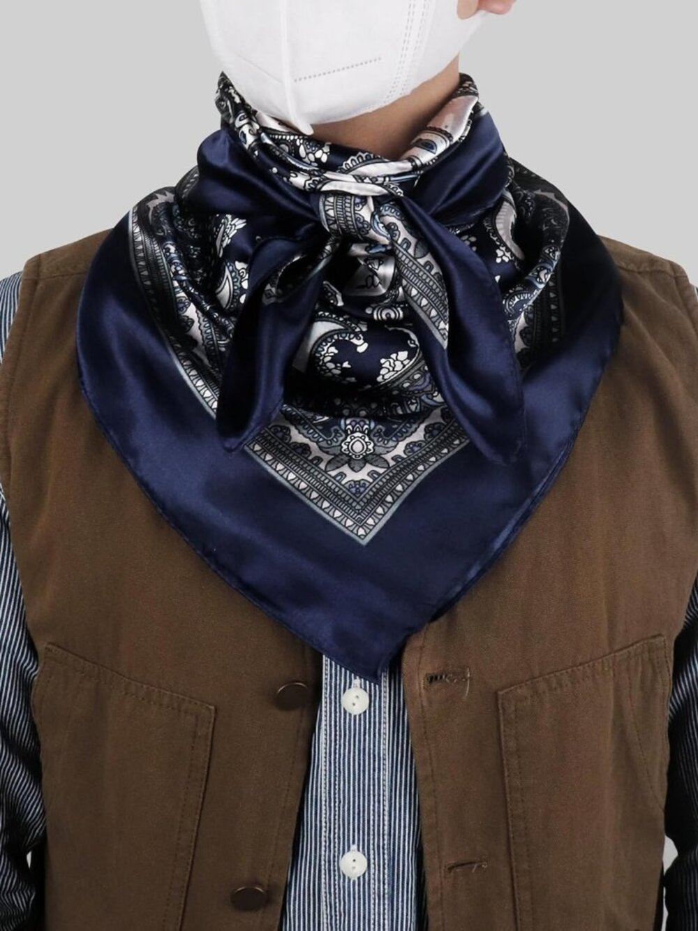 Men's Navy Blue 35 Inch Wild Rag Neckerchief Silk Western Bandana Neck Scarf